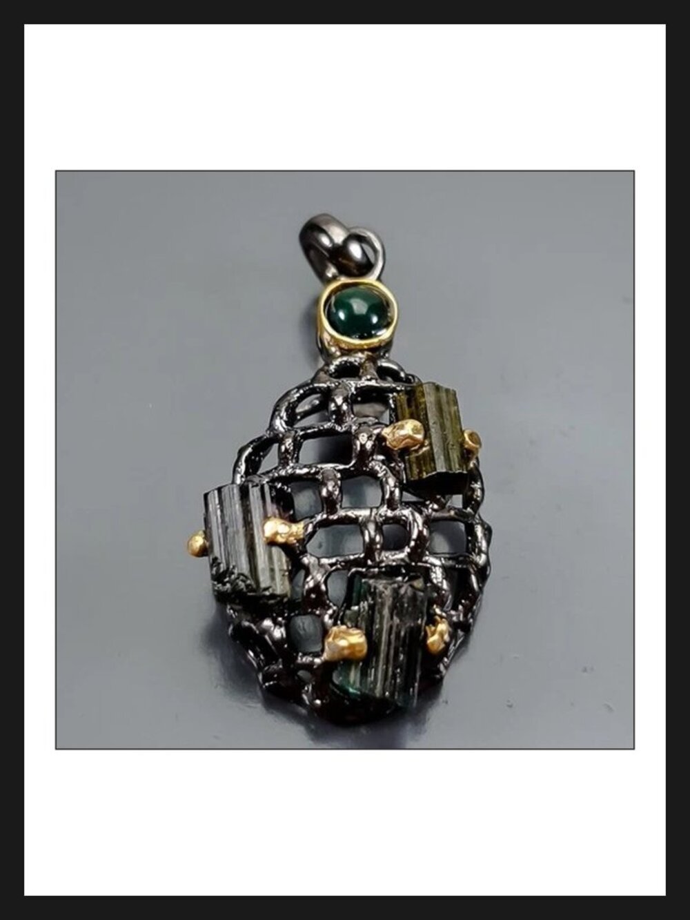 Pendant 3 Tourmaline Crystals with Black Opal Accent 925